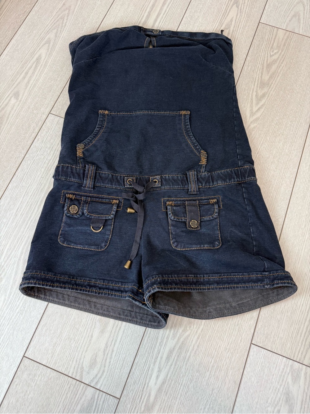 Guess Y2K denim romper blue medium strapless tube top shorts vtg summer pockets